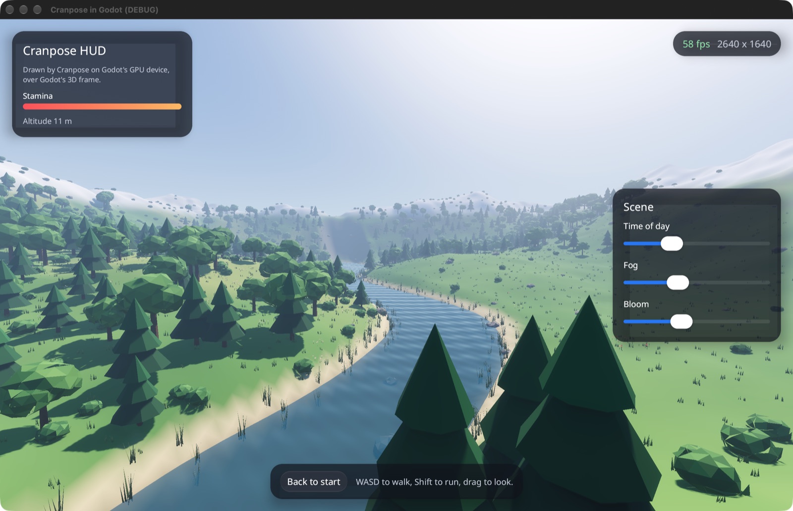 A Cranpose HUD over Godot's valley
