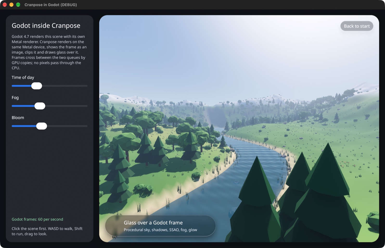 Godot's valley inside a Cranpose window